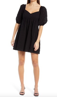 WAYF L77029 Womens Black Ripton Puff Sleeve Babydoll Dress Size Small