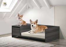 Ash Gray 47"W Modern Pet Bed with Cushion  Side Storage
