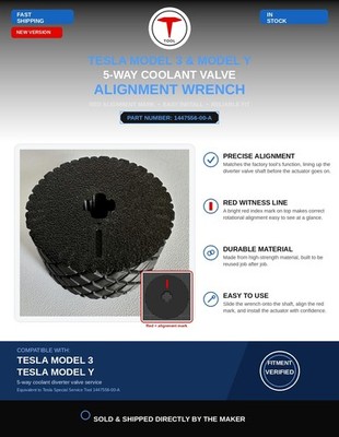 Tesla 5-Way Coolant Valve Alignment: Wrench Diverter Valve, Model 3 1447556-00-A