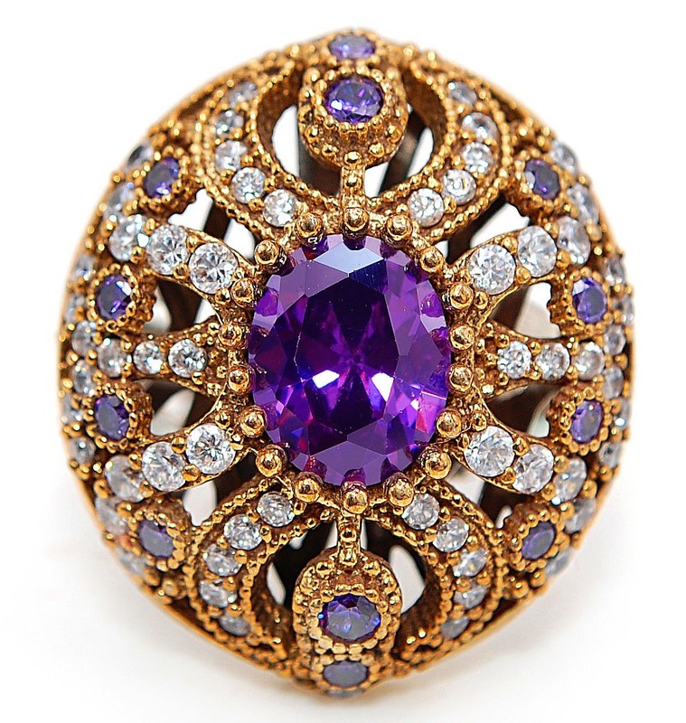 Ottoman Empire 4CT Heat Treated Amethyst 925 Sterling Silver Ring Sz 9 TT2-2