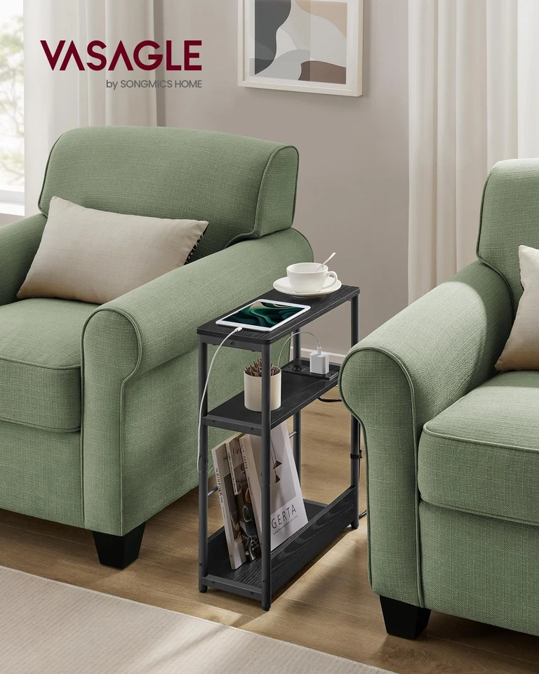 Mesas laterales con estación de carga, juego de 2 mesas de extremo estrecho, noche de 3 niveles... Foto 2 de 4