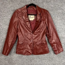 Bermans Burgundy Faux Leather Blazer Jacket Women Size 10 Button Front