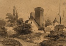 É. HOCHEREAU (*1828), Dorfarchitektur, Pinsel Romantik Architektur 1800-1849 Zei