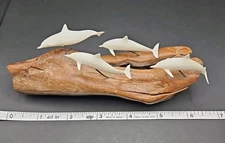 John Perry Sculpture 4 Seagulls On Driftwood Base. Burlwood.