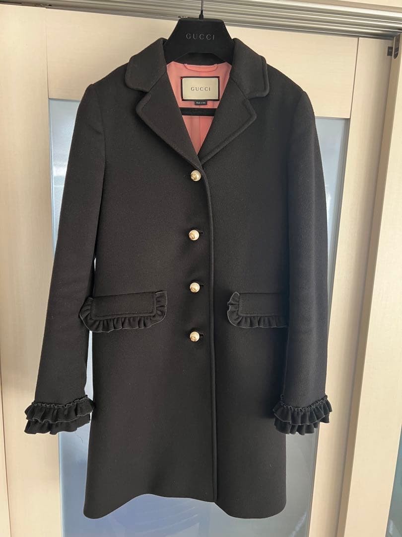 USED GUCCI WOOL INTERLOCKING PEARL BUTTON LONG CO… - image 1