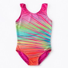GK Elite Girls CL Pink Rainbow Stripe Gymnastics Leotard Bright