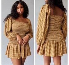 NWT Urban Outfitters Francis Smocked Mini Dress Women’s XS Puffed Sleeve Gingham