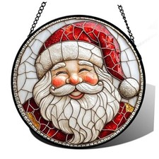 Stained Glass Window Hanging - Red White 6.3x6.3 IN Red and White Santa Claus