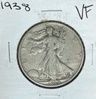 1938 WALKING LIBERTY SILVER HALF DOLLAR~ VF ~NICE LOOKING COIN~ 90% SILVER