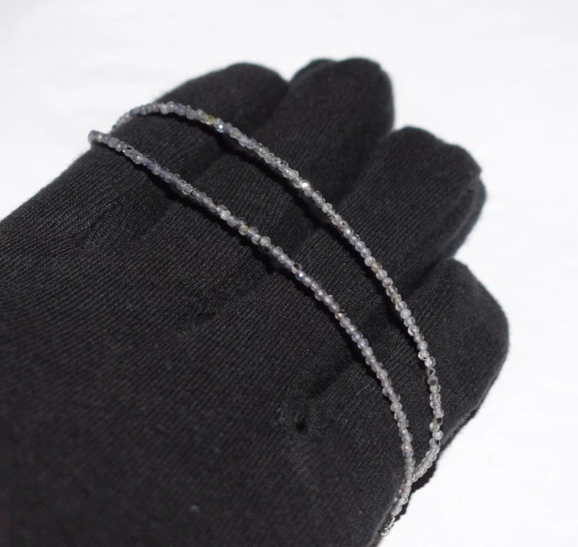 Collares de piedras preciosas de iolita azul natural plata de ley 925 cuentas de 2 mm cadena de 38" Foto 3 de 4