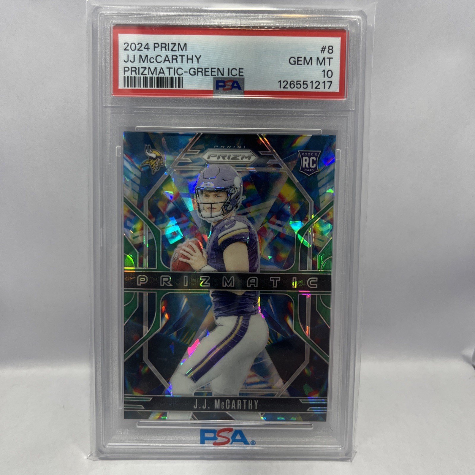 2024 PANINI PRIZM PRIZMATIC GREEN ICE #8 JJ MCCARTHY ROOKIE RC PSA 10