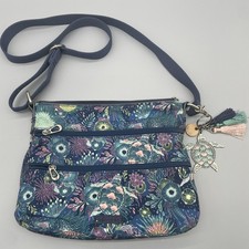 Sakroots Seascapes Crossbody 3 Front Zippers, Hanging Tassels And Turtle - Used