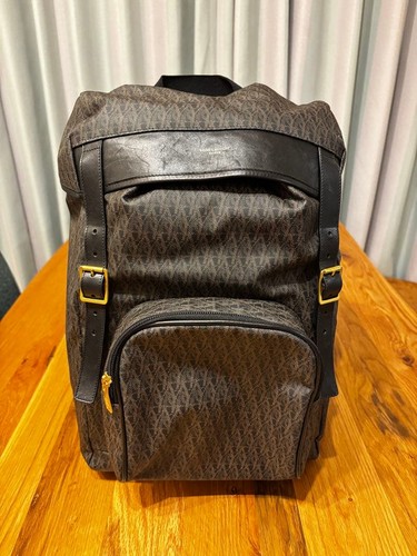 YSL Saint Laurent Backpack Bag Black Leather Drawstring Monogram Women's