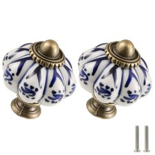 Ivory  Deep Blue Pumpkin Knobs 6 Pack Ceramic Cabinet Knobs Vintage Drawer P...