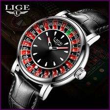 LIGE Quartz Man Watch Fashion Luxury Creative Roulette Game Dial Design Leather