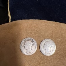 Early Queen Victoria Silver 3 Pence Coins x 2 0.925% Ungraded CirculatedUncleand