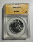 1958-D Franklin Half Dollar 50C ANACS MS64 Choice BU Silver Denver Mint