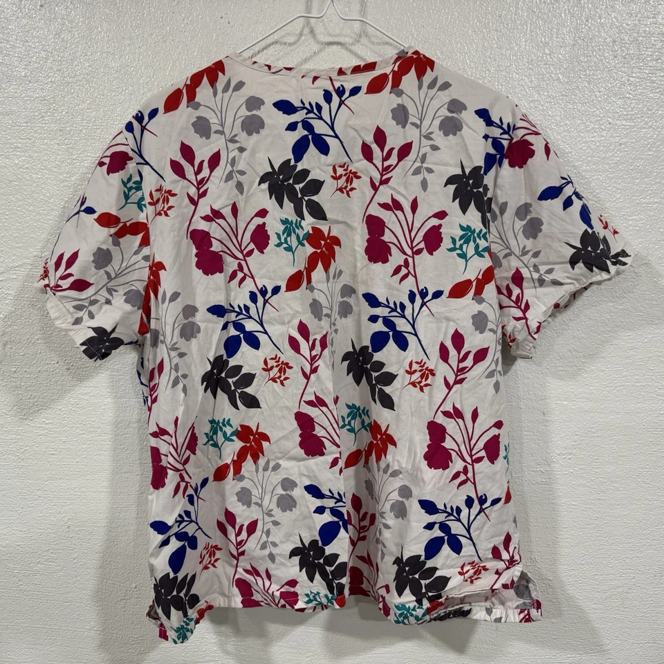 ICU By Barco Scrub Top Medium V-Neck Floral Leaf Print Nurse Uniform - Image 2 of 4