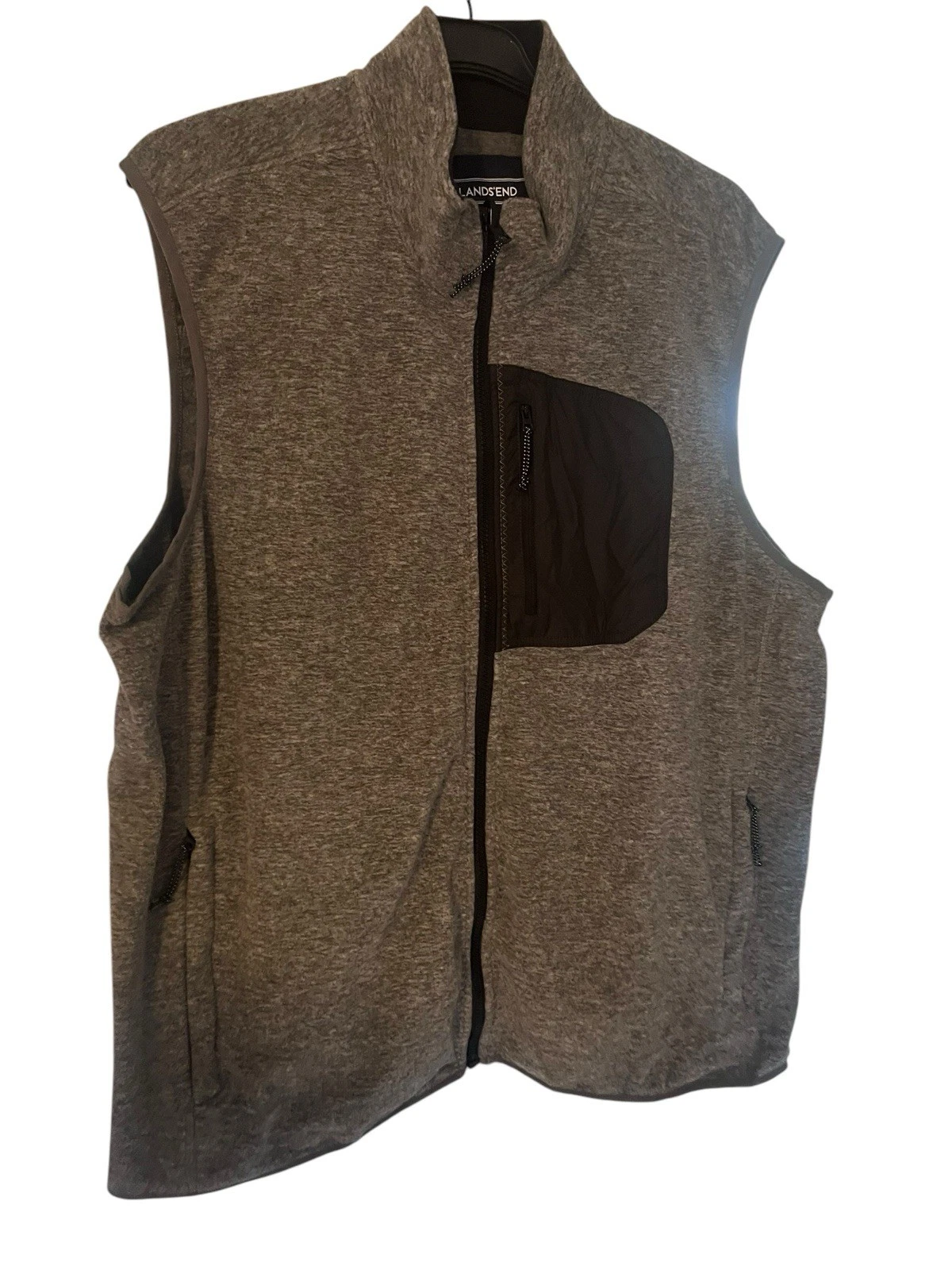 Lands’ End Men's Vest Fleece Full Zip Sleeveless 3 Pocket Size XL (50-52) GREY