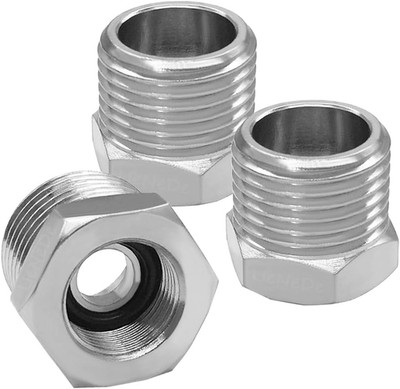 3PCS Water Line Adapter, 1/2'' Male to 3/8'' Female Reducer Bushing, Brass Nickel