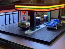 Gas Station Diorama 1/64th Scale for Hot Die Cast Cars with Wheels