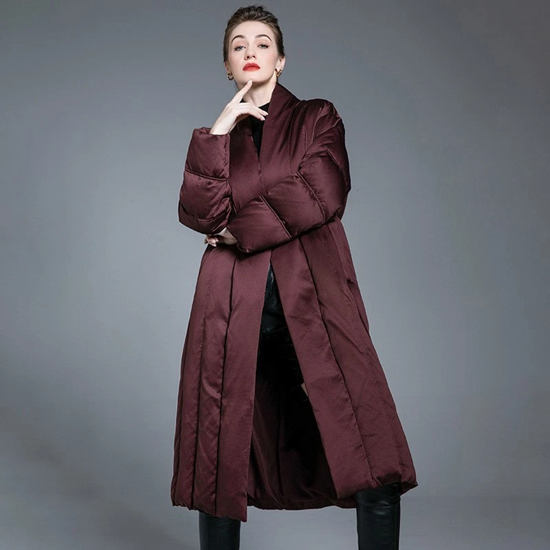 Women's Long Slimming Thickened Warm with Belted Duck Down Loose Fit Plus Size - Image 2 of 4