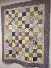 Handmade Patchwork Quilt: Purple Green Cotton Floral Couch Sofa Throw 60" x 72"