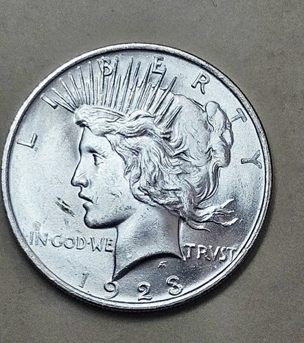 1923 P Peace Silver Dollar Uncirculated 90% Silver $1 Coin White, Luster lot 62