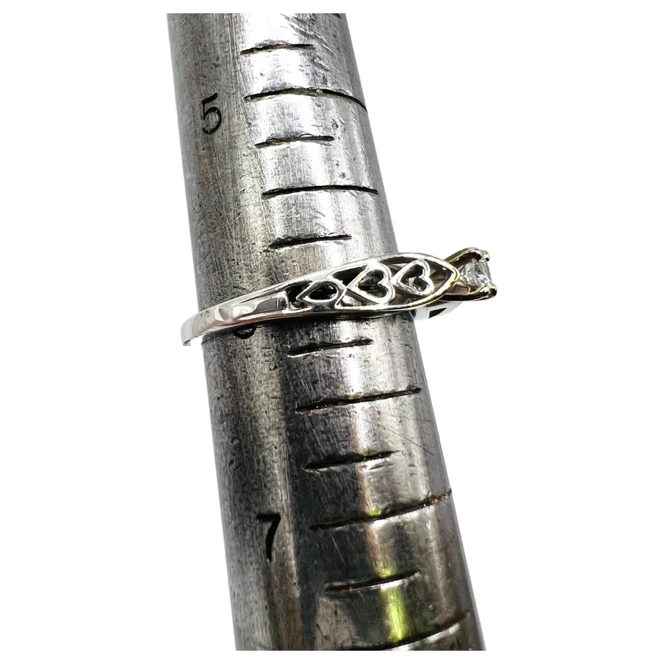 Anillo solitario promesa diseño corazón redondo oro blanco 14k diamantes naturales .18ct Foto 4 de 4