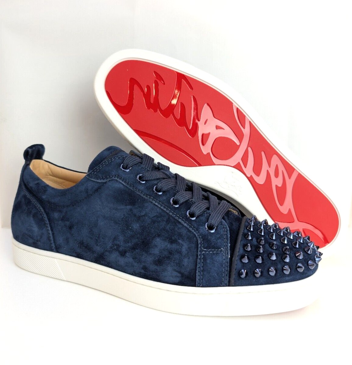 Christian Louboutin Louis Spikes Flat Marine Blue Metal - 43 Christian Louboutin Louis Spikes Flat Marine Blue Metal - 43