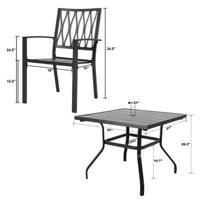 Outdoor 5-Piece Dining Set with Umbrella Hole, Black Black 5-Piece Sets