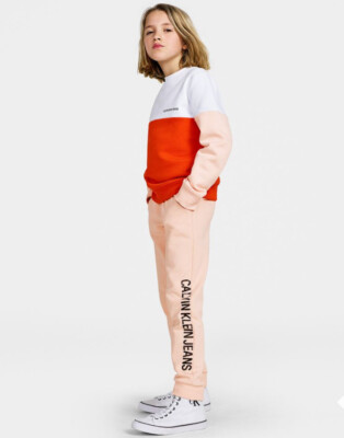 Calvin Klein Girls Logo Cuffed Joggers Trousers Pants Pink Size