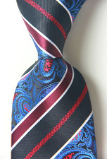 New Classic Paisley Blue Black Red 100 JACQUARD WOVEN Silk Men's Necktie Tie