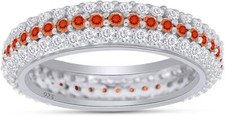 Eternity Ring Simulated Citrine Gemstone  Cubic Zirconia Sterling Silver