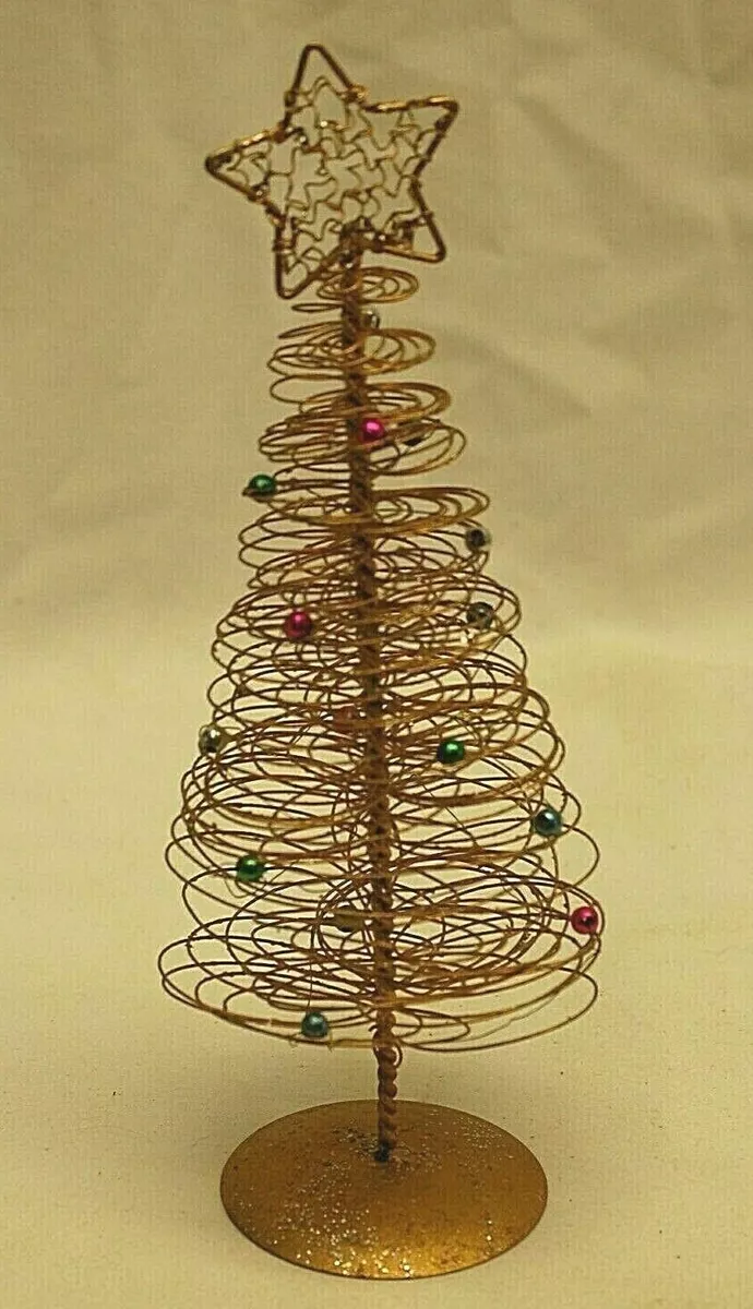 Metal Gold Wire Christmas Tree Bead Ornaments and Star Xmas Vintage Decor  9-3/4