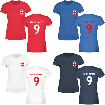 Personalised England Football Womens T Shirt Name Number Tee Top UK