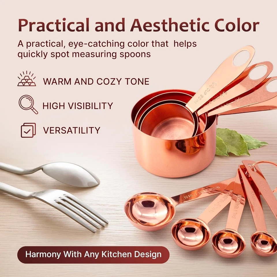 AGRUS Copper Measuring Cups & Spoons Set of 9 – Stainless Steel, Stackable - Image 2 of 4