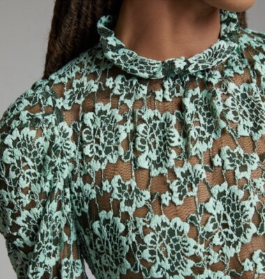NWT Anthropologie Dolan Left Coast Green Sheer Lace Mock Neck Long
