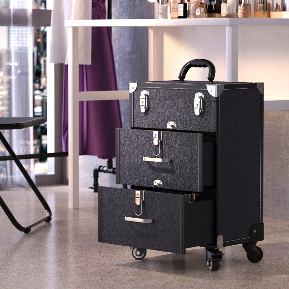 Makeup Trolley Case on Wheels Beauty Vanity Case Box Cosmetic Drawers Organiser
