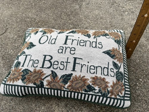 Tapestry Throw Pillow-"Old Friends Are The Best Friends" Home Decor-EUC Green - Picture 4 of 6