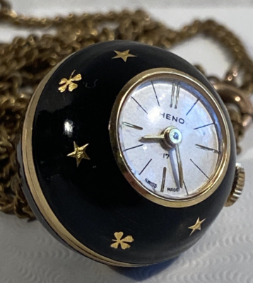 HENO 1960's Swiss Made 17 Jewel Ball Watch Stars & Clovers. Black