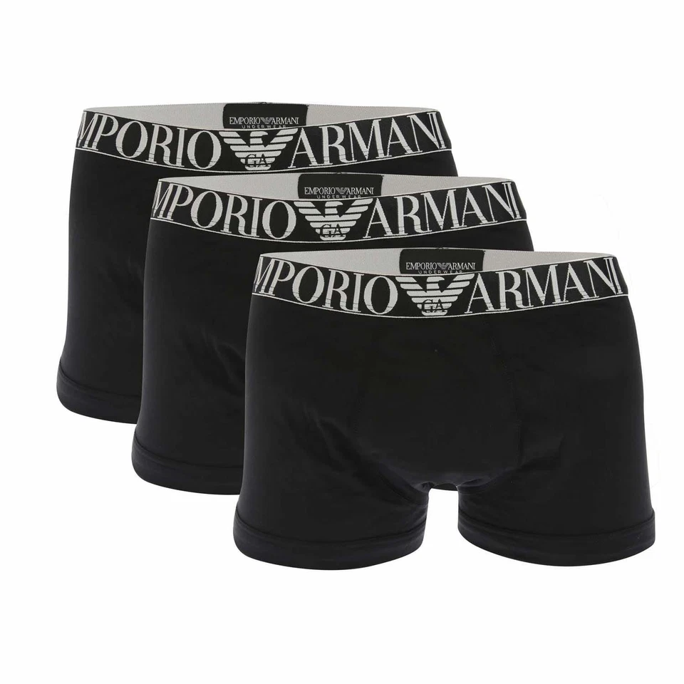 Men's Underwear Emporio Armani 3 Pack of Eagle Logo Boxers in Black