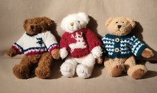 Vintage 1988 Chrisha Playful Plush Jointed Bears w/ Winter Sweaters-Lot Of 3