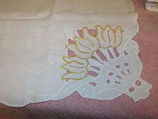 Embroidered Linen Cut-Out Tulip Flowers Tablecloth-White -33" x 33" -Card Table