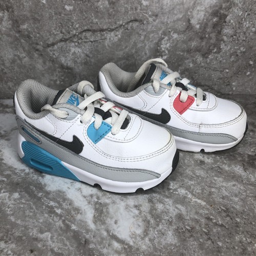 Nike Air Max 90 Leather White/Grey-Chlorine Blue TD Toddler Size 7C CD6868-108 | eBay