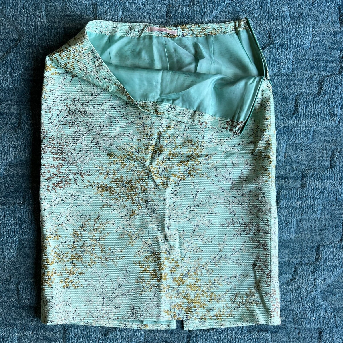 Valentino Roma Pencil Skirt Green Cherry Blossom Textured