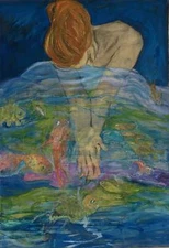 Barbara Wasserman, Fish Pond, Oil & Pencil on Wood Panel