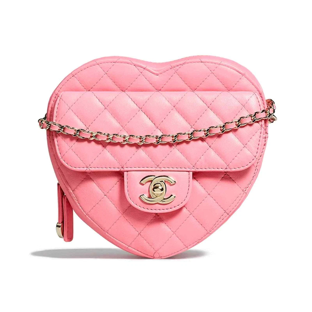 Chanel 22S Pink Large Runway Heart Quilted Flap Chain Shoulder Crossbody Bag