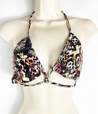 Minkpink Animal Print Knot Triangle Front Bikini Top Women Size M Elastic Back