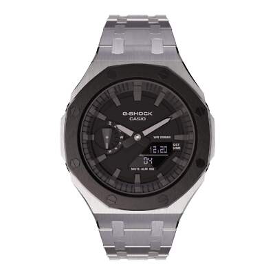 Casioak GA2100 Mod Watch - Royal Oak Modded G-Shock GA-2100 Silver Black